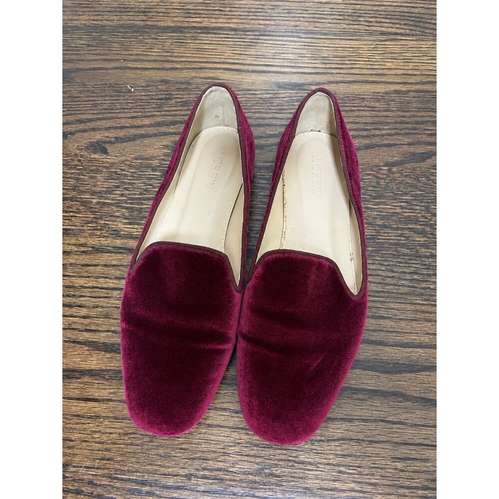 J.Crew Burgundy Velvet Smoking Loafers Womens Size 6 Slip On Flats